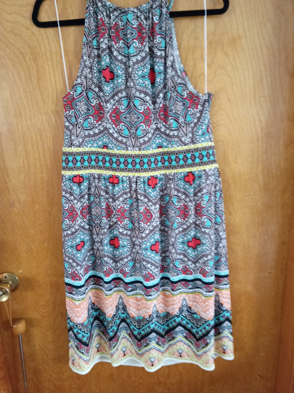 London Times Sleeveless Maxi Dress in Turquoise, Red and Yellow